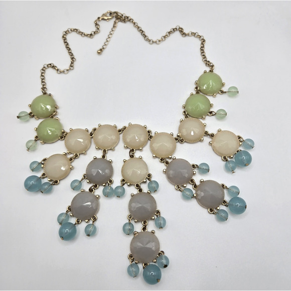 Statement Necklace Chunky Pastel Beaded Goldtone Runway Maximalist Cocktail Glam - Picture 2 of 13